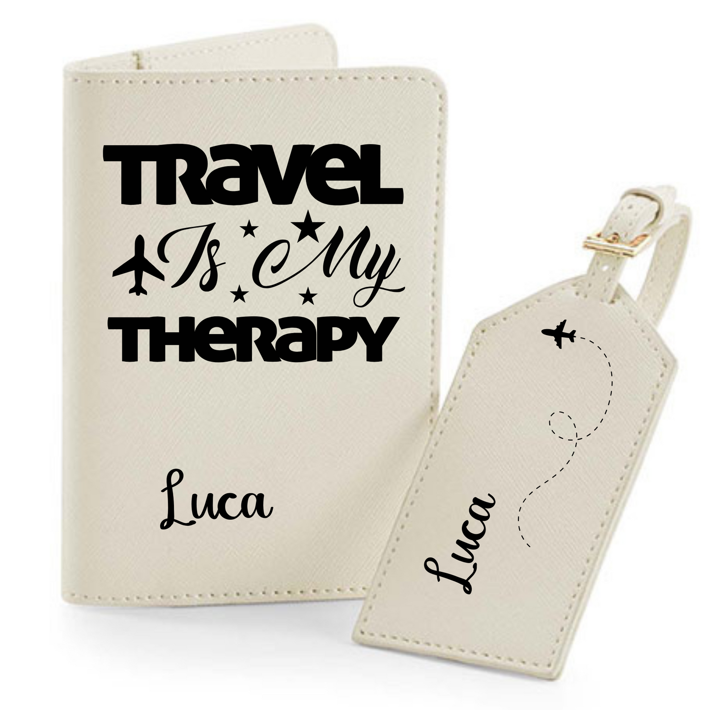 Reisepasshülle Travel is my Therapy⎢ Passport Hülle ⎢ Perfekt für deinen Urlaub - Plottersu