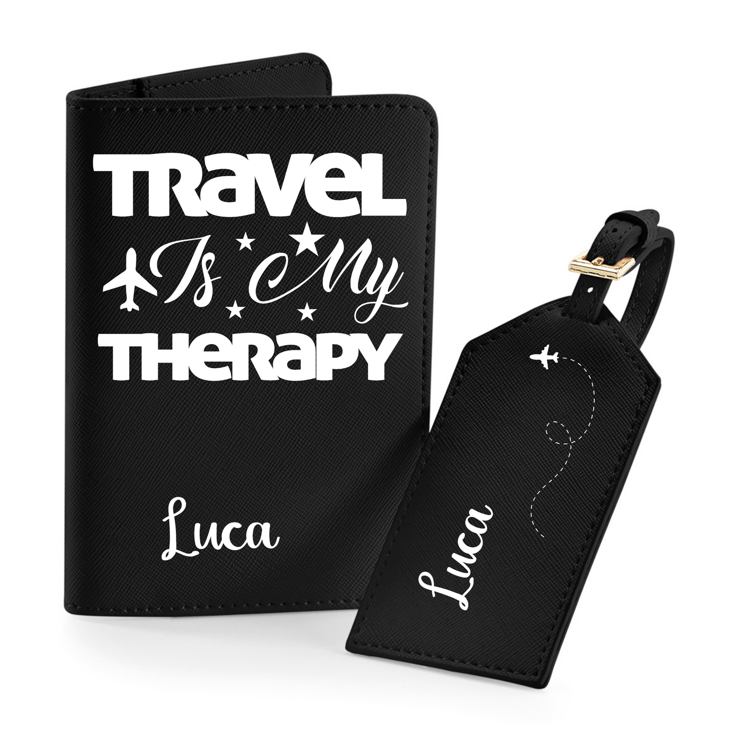 Reisepasshülle Travel is my Therapy⎢ Passport Hülle ⎢ Perfekt für deinen Urlaub - Plottersu