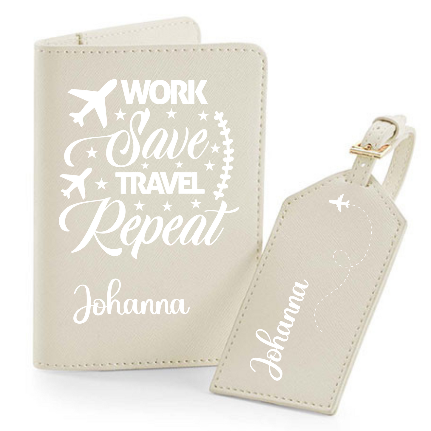 Reisepasshülle Work save Travel Repeat ⎢ Passport Hülle ⎢ Perfekt für deinen Urlaub - Plottersu