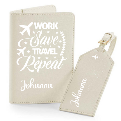 Reisepasshülle Work save Travel Repeat ⎢ Passport Hülle  ⎢ Perfekt für deinen Urlaub - Plottersu