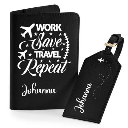 Reisepasshülle Work save Travel Repeat ⎢ Passport Hülle  ⎢ Perfekt für deinen Urlaub - Plottersu
